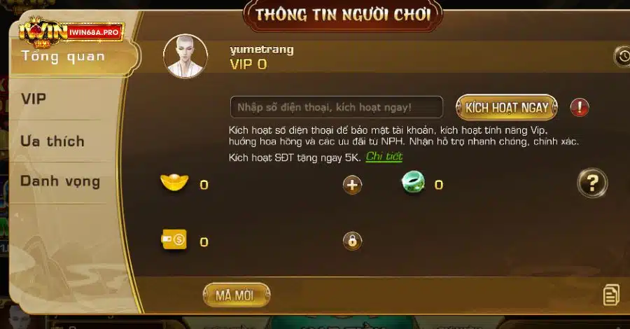 Người chơi có thể truy cập hồ sơ để thay đổi, chỉnh sửa thông tin